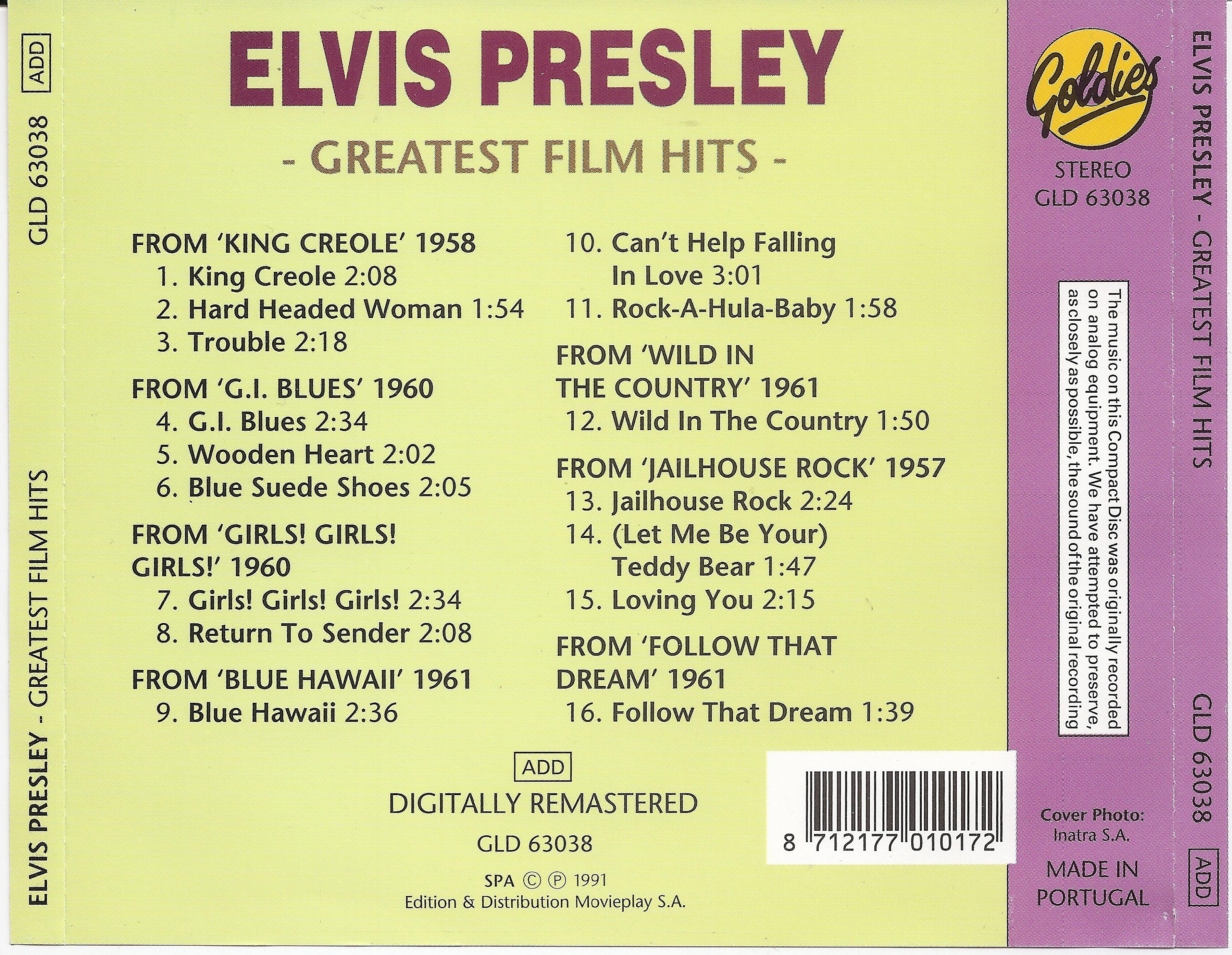 Elvis Presley  Greatest Film Hits : Back